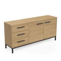 Enfilade 2 portes / 3 tiroirs - CRAFT - Chene Hamilton / Noir - 152 x 39,5 x 72,3 cm - DEMEYRE(m-1)