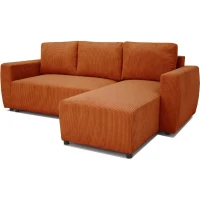 Canapé d'angle convertible 3 a 4 places PHARELL - Tissu velours cotelé terracotta - Réversible - L 224 x P 155 x H 85 cm(m-3)