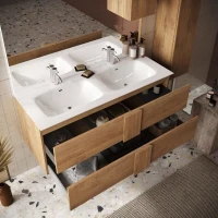 Meuble suspendu double vasque - 2 tiroirs -  L120 x H53 x P47cm - Coloris chene mercure - Style scandinave - JUNE(m-5)