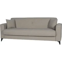 Canapé convertible 3 places - BERGAMO - Tissu beige - 2 coussins - coffre de rangement -  230 x 85 x 89 cm(m-3)