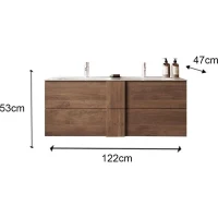 Meuble suspendu double vasque - 2 tiroirs -  L120 x H53 x P47cm - Coloris chene mercure - Style scandinave - JUNE(m-4)