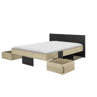 DIAGONE Lit adulte avec tiroirs de rangement  - Chataignier et noir - 140 x 190 - SWIVEL(m-5)