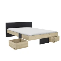 DIAGONE Lit adulte avec tiroirs de rangement  - Chataignier et noir - 160 x 200 - SWIVEL(m-5)