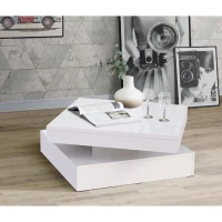 Table basse plateau rotatif - Carré  Blanc brillant - 78 x 78 x 36 cm - COFFEE(m-3)