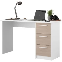 Bureau droit ESSENTIEL - 3 tiroirs - Décor chene et blanc - L 121,2 x P 55 x H 74,5 cm - PARISOT(m-1)