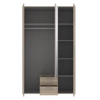Armoire 3 portes battantes avec 1 miroir + 2 tiroirs - Décor chene Sonoma - L 121 x P 54 x H 200,1 cm - SELKEÄ(m-4)