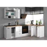ATLAS Cuisine complete d'angle 8 éléments (reversible droit / gauche) - Décor blanc - L270 cm - Plan de travail non inclus(m-3)