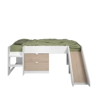 PARISOT SLIDE - Lit toboggan enfant - Décor Blanc et Chene Jackson - Sommier inclus - 90 x 200 cm(m-3)