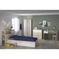 PARISOT Chambre enfant complete - Tete de lit + lit + commode + armoire + bureau - contemporain - Décor acacia clair et blanc -(m-1)