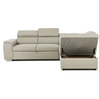 Canapé d'angle convertible réversible avec coffre - 5 places - DAYTONA - Tissu beige - 260 x 77 / 94 x 216 cm(m-6)