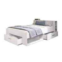 DEMEYERE Lit adulte contemporain blanc perle + tete de lit - l 160 x L 200 cm - OXYGENE(m-1)