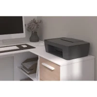 PARISOT Bureau d'angle 3 tiroirs - Décor Blanc / Chene - 121,2 x 74,5 x 111 cm - ESSENTIEL(m-4)