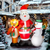 Outsunny Père Noël Gonflable 150 cm avec Renne et Bonhomme de neige Lumières LED et Gonfleur Électrique pour Jardin Extérieur Pelouse(m-2)
