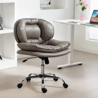 HOMCOM Chaise de Bureau Piernas Cruzadas avec Siège Large Roues Hauteur Ajustable Double Rembourrage Fonction Pivotante Gris(m-2)
