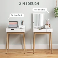 HOMCOM MDF,Pine Dressing Table Desk Flip-up Mirror Multi-purpose 2 Drawers Modern - White(m-4)