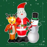 Outsunny Babbo Natale Gonfiabile alto 150 cm con Renna e Pupazzo di Neve, Luci LED e Gonfiatore Elettrico per Esterno(m-3)