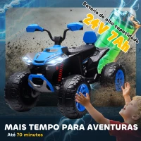 AIYAPLAY Quadricilo Elétrico para Crianças 24V com 2 Lugares 2 Motores Velocidade até 6,5 km/h Faróis Buzina Música e USB 109x68,5x76 cm Azul(m-6)