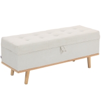 HOMCOM Aufbewahrungsbank mit 80L Stauraum, mit Stoffbezug und Holzbeinen, 118x42x45 cm, Creme