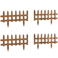 Outsunny Pack of 24 Wooden Border Fences, Garden Fixed Picket Fence for Lawn Edging, Flowerbed, 60L x 1D x 34H cm, Brown(m-10)