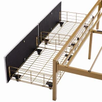 Double Bed Frame with Storage Drawers, RGB LED Headboard, Modern Bed Base for Living Rooms, 207L x 138W x 100H cm, Beige+Chrome(m-9)