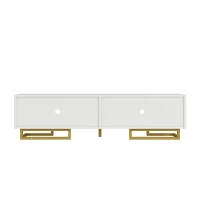 Elegant TV Cabinet with Textured Doors, Golden Handles, Adjustable Feet, Modern TV Stand for Living Room, 160L x 38W x 44.5H cm, White(m-11)
