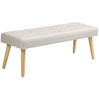 HOMCOM Bettbank, Sitzbank, weicher Bezug, Leinenoptik, bis 120 kg, Naturholzbeine, 120x41x43cm, Creme(m-11)