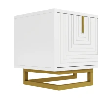 Elegant TV Cabinet with Textured Doors, Golden Handles, Adjustable Feet, Modern TV Stand for Living Room, 160L x 38W x 44.5H cm, White(m-6)