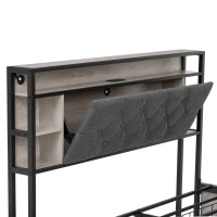 Double Bed Frame with Drawers and RGB LED Lighting, Headboard with Type-C and USB Ports, 207L x 138W x 101H cm, Grey+Rustic Brown(m-9)