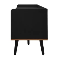 3 Doors TV Cabinet with Raised Edge and Wooden Legs, Media Cabinet for Modern Homes with Children, 160L x 39W x 49.5H cm, Black(m-10)