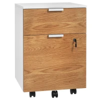 HOMCOM Mueble Archivador con Ruedas 2 Cajones Barra Colgante para Carpetas A4 y Carta Cerradura 42x40x60 cm Blanco y Natural(m-11)