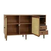 Country-Style Sideboard with Rattan Doors and Adjustable Shelves, Cabinet Ideal for Living Room and Hallway, 130L x 40W x 75.5H cm, Natural(m-11)