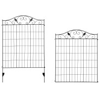 Outsunny Set of 2 Decorative Garden Fence, 8 Panels Metal Picket Fence, Versatile Shapes for Patio Lawn, 365cm x 112cm, Black(m-7)