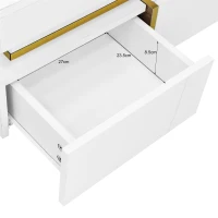 High-Gloss Coffee Table with Gold Accents and Drawers, Tea Table Perfect for Living Rooms and Apartments, 70L x 70W x 35.5H cm, White(m-4)