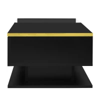 High-Gloss Black Coffee Table with Tempered Glass Top and LED Lighting, Tea Table Perfect for Modern Elegance, 90L x 50W x 32.5H cm, Black(m-11)