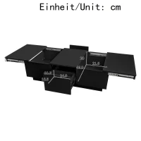 High-Gloss Black Coffee Table with Push-Pull Storage and Double-Sided Drawers, Tea Table Perfect for Modern Elegance, 100L x 50W x 31H cm, Black(m-4)