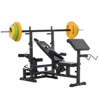 HOMCOM Weight Bench with Adjustable Barbell Rack, Leg Extension, Preacher Curl Pad and 20kg Barbell Set(m-1)