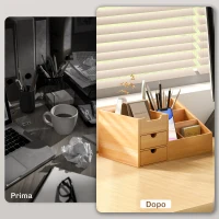 HOMCOM Organizer da Scrivania in Bambù con 2 Cassetti e 7 Scomparti Portaoggetti, 33x20.5x15.5 cm(m-4)