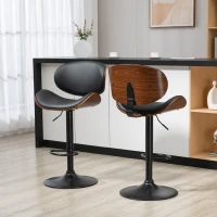HOMCOM Set 2 Sgabelli da Bar con Schienale Regolabili in Altezza, Legno e Finta Pelle, 53x52x92-112 cm, Nero(m-9)