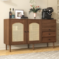 Country-Style Sideboard with Rattan Doors and Adjustable Shelves, Cabinet Ideal for Living Room and Hallway, 130L x 40W x 75.5H cm, Natural