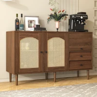 Country-Style Sideboard with Rattan Doors and Adjustable Shelves, Cabinet Ideal for Living Room and Hallway, 130L x 40W x 75.5H cm, Natural(m-1)