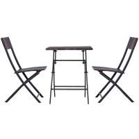 Outsunny Polyrattan Bistroset für 2 Personen Sitzgruppe Rattan Gartenmöbel Set Garnitur Braun(m-1)