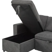 L-Shaped Corner Sofa Bed with Extendable Bed Box, Oxford Fabric Daybed with Integrated Shelf and USB Port, 214L x 131W x 87H cm, Dark Gray(m-12)