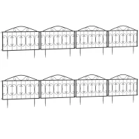 Outsunny Decorative Garden Fencing, 8PCs Outdoor Picket Fence Panels, Rustproof Metal Wire Landscape Flower Bed Border Edging Animal Barrier, Black(m-1)