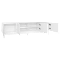 Elegant TV Cabinet with Curved Doors, Adjustable Shelves and Solid Wood Legs, TV Stand for Living Rooms, 169L x 34W x 45.5H cm, White(m-8)