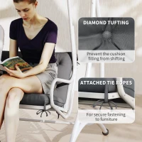 Outsunny 3 Seater Bench Pad, Garden Chair Cushion with Back and Ties for Indoor and Outdoor Use, 98 x 150 cm, Dark Grey(m-6)