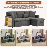 L-Shaped Corner Sofa Bed with Extendable Bed Box, Oxford Fabric Daybed with Integrated Shelf and USB Port, 214L x 131W x 87H cm, Dark Gray(m-6)