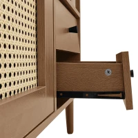 Country-Style Sideboard with Rattan Doors and Adjustable Shelves, Cabinet Ideal for Living Room and Hallway, 130L x 40W x 75.5H cm, Natural(m-8)