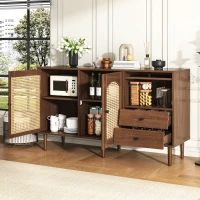 Country-Style Sideboard with Rattan Doors and Adjustable Shelves, Cabinet Ideal for Living Room and Hallway, 130L x 40W x 75.5H cm, Natural(m-5)