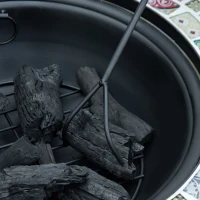 Outsunny Braciere da Esterno 3 in 1 con Tavolino, Griglia e Attizzatoio, in Metallo e Ceramica, 75x75x60 cm(m-10)