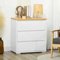 HOMCOM Commode avec 3 Tiroirs Commode Chambre sans Poignées Coiffeuse pour Salon Bureau Style Moderne 70x37x75 cm Blanc(m-2)